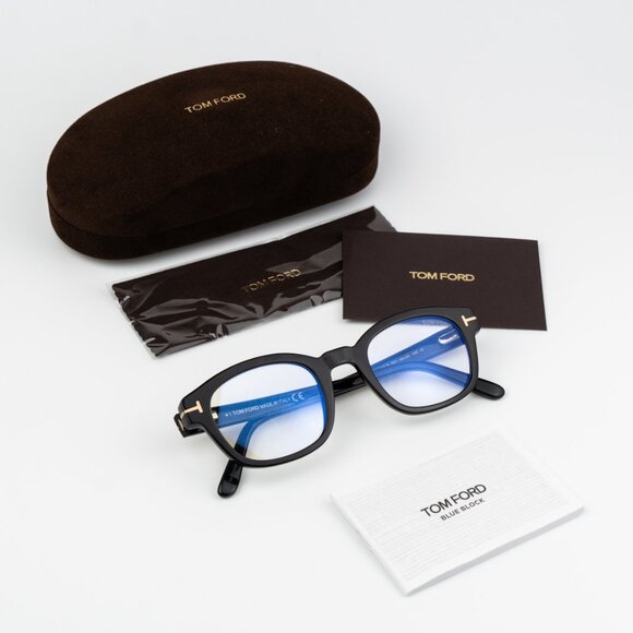 Tom Ford Men Eyeglasses Black Clear Blue Light Block Square FT5808 001 BRAND NEW - Picture 1 of 9